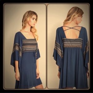 Blue Indigo Bell Sleeve Dress